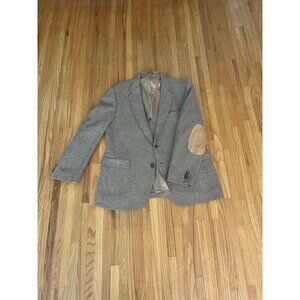 1970s men's vintage taupe, gray, brown blazer with suede elbow patches, 46R